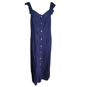 Dip Dress Womens Size 14 Blue Button Down Front Linen‎ Blend Sleeveless NWOT